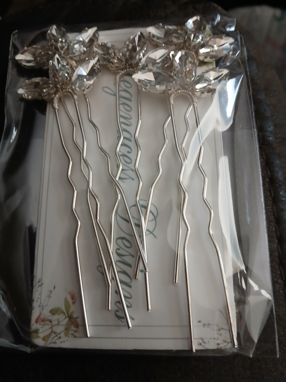 Crystal Floral Hair Pins - Clear/Silver
